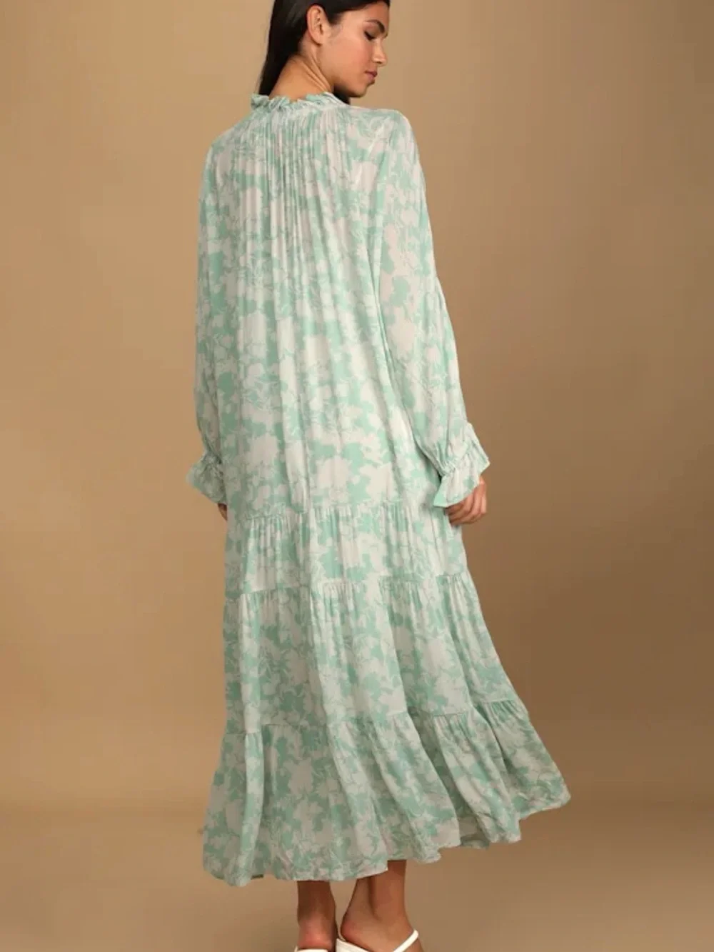 Lulus Soft Heart Mint Floral Print Long Sleeve Tiered Maxi Dress